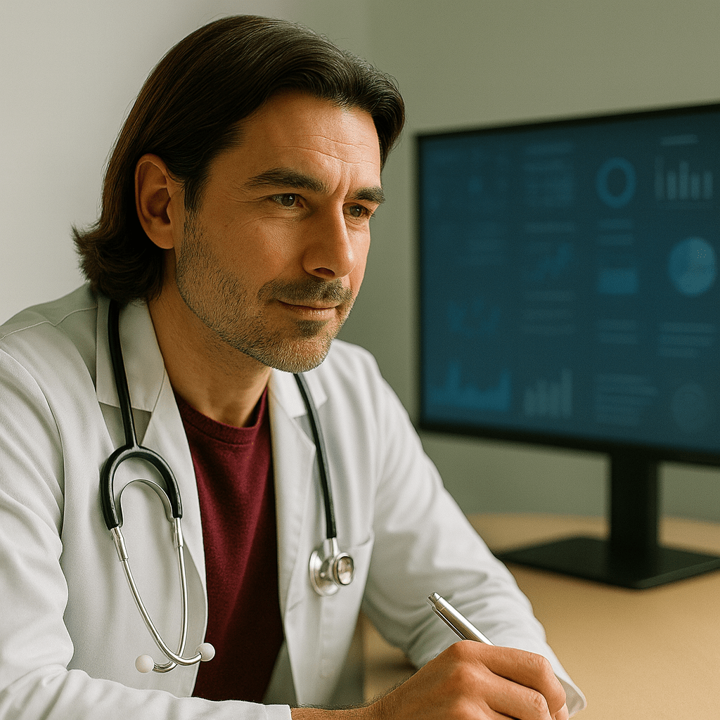 Symbol ärztliche Auswertung – Stethoskop/Clipboard